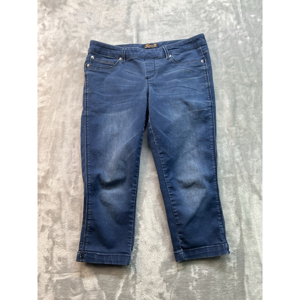 Seven7 Jeans Capris Stretch Denim Low Rise Faded Whiskered  Womens Sz 6 Blue‎